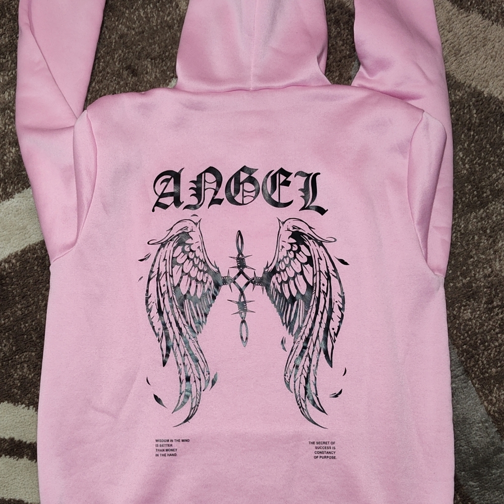 😇 Adult XL Pink Hoodie Angel Graphic Sweatshirt